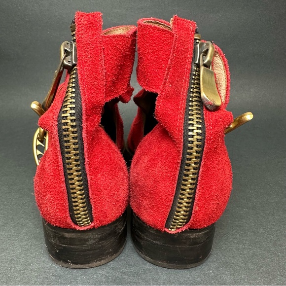 Jeffrey Campbell Flashing Red Suede Gold Buckles Heeled Zip Up Boots US Size 7 - Picture 7 of 9